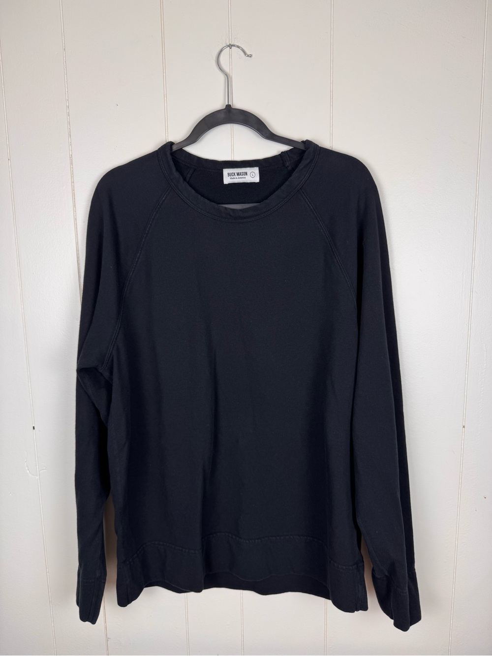 Buck Mason Men’s Large Black Raglan Crewneck Sweatshirt Made in USA
